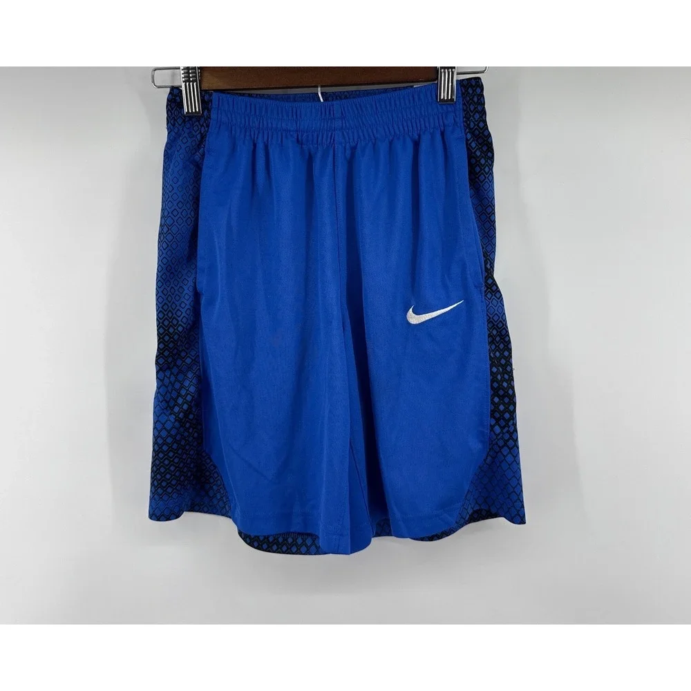 Nike Boys Royal Blue Geometric Diamond Print Athletic Mesh Shorts 892390-405 L